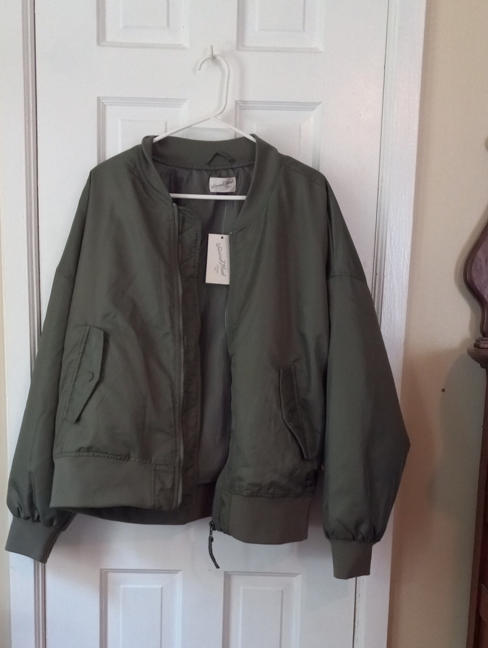 Women's Olive Satin Bomber Jacket - Insulated Lightweight Coat